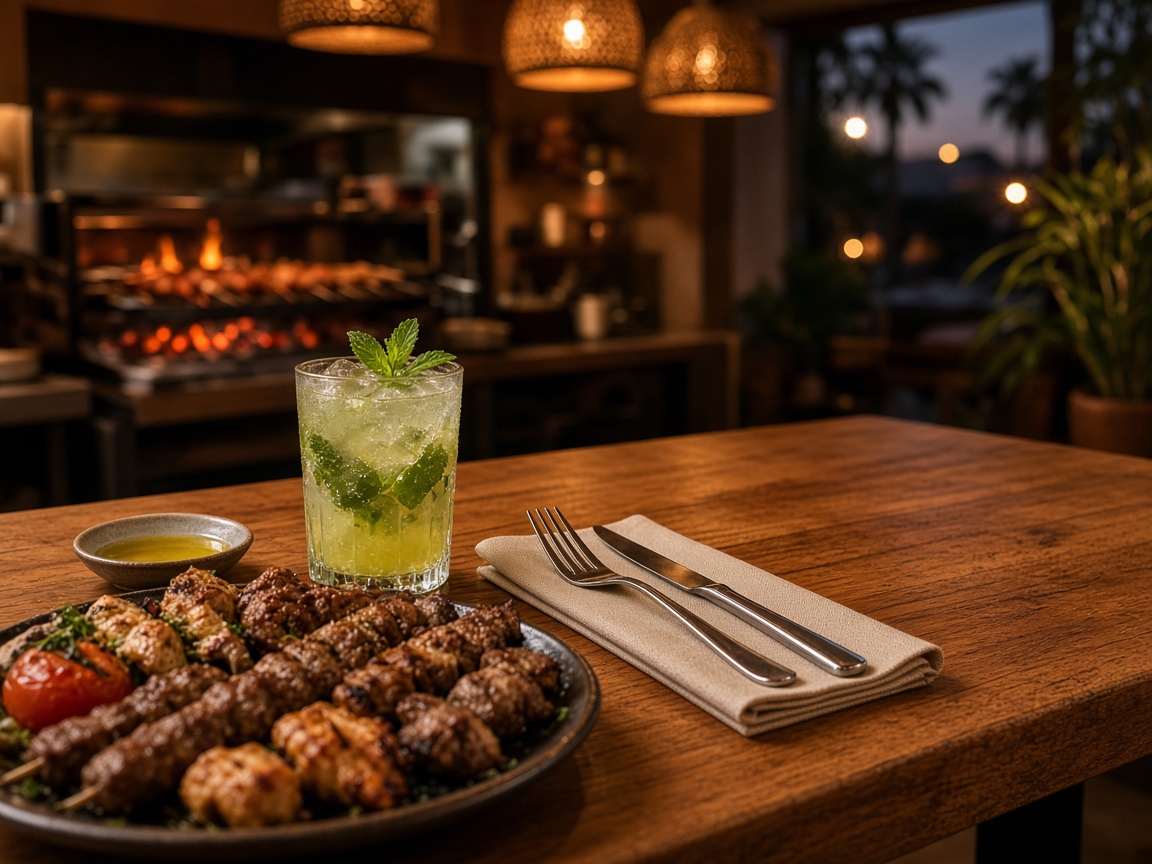 Table d’un restaurant grill à Casablanca, prête à recevoir un QR et une commande